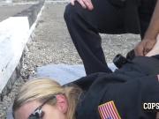 Peeping tom gets lucky when milf cops take him to a rooftop to bang