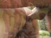 Tattooed dude gets banged by trannies