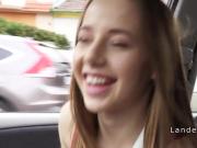 Cute teen hitchhiker sucks cock in car