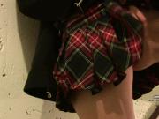 Halloween collared emo punk girl upskirt schoolgirl costume fingering in hotel stairwell