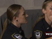 Fake soldier is getting his huge black dick sucked and deep throat by two hot MILF cops.