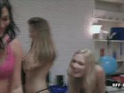 Wild beer pong foursome in dorm room