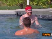 Laura has hot foreplay with black guy at the pool before partying