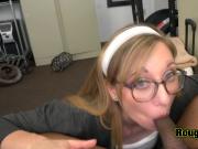 Tiny teen is getting fucked by a big black dick at this fake interview.