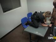 Black dude gets into the interrogation room to get fucked by two horny mature police officers