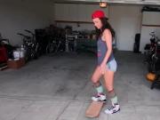 Teen skater girl flashing tits and round ass