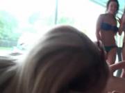 Blonde tramp sucking cock at a sex party