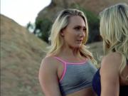 Lesbians Aj Applegate and Mia Malkova kiss and lick outdoors