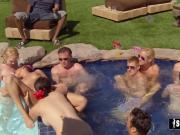 All of them practicing oral sex to the pink hair hottie in the jacuzzi