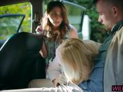 Hot blonde milf Angel joins the backseat fun with Jimena