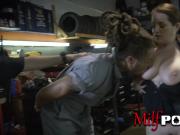 Gorgeous milf cops arrest and fuck mechanic shop owner