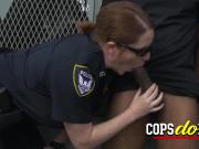 Suspect gets his cock played with by horny milf cops