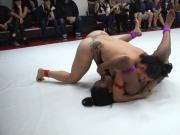 Public lesbian multiethnic group wrestling with busty MILFS
