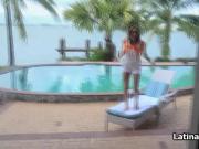 Fucking busty oiled girlfriend on terrace