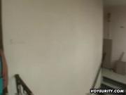 Amateur housewife fucked by 2 guys in a corridor