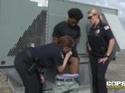 Big breasted female cops in uniform love to get their fat pussy slammed on all fours in a rooftop