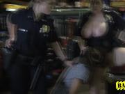 Hardcore interracial sex at the workshop between BBC and two sexy and horny cops.
