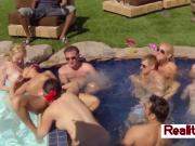 Swinger pool party with horny lesbian teens and amateur couples.
