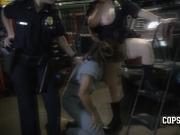Hot redhead milf gets hard fucked by a black dude she just arrested with her horny partner. Join us.