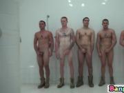 Military stallions banging in group in shower