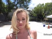 Hot blonde American student bangs in public