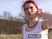 Redhead amateur bangs behind train station