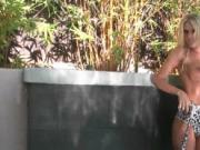 Extreme horny and hot busty blonde getting naked and wa