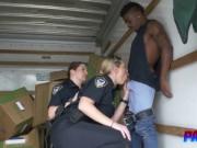 Two busty babes from police patrol suck big black cock