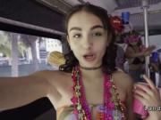 Stranded teen bangs in orgy bus