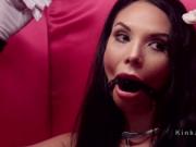Bound in latex anal strap on banged
