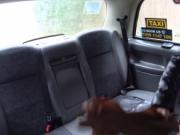 Ebony gets anal fuck in London fake taxi