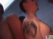Newbie getting loads of cum all over his body