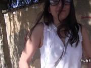Ugly brunette amateur fucks outdoor