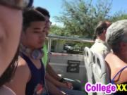 College babe sucking big cock in bus