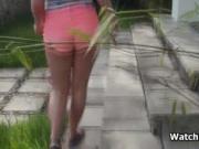 Fucking my big tit GF outdoors