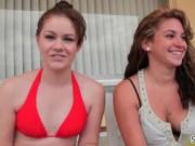 redhead and blonde takes money and show their hot boobs