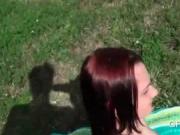 Naked redhead ex-GF pussy pounded deep in POV outdoor