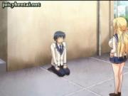 Blonde anime cutie doing footjob