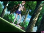 Hentai schoolgirl rides cock outdoors