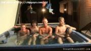Four sexy straight guys kissing in spa