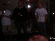 Fraternity gay ritual with fresher sucking two shafts