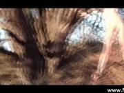 Awesome brunette hoe gets naked outdoor and sucks hard