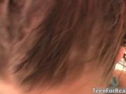 Sexy brunette babe gets her tight wet pussy fingered by