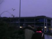 Brunette teen sucks huge dick in public