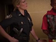 Busty female officers arresting suspect's big black coc