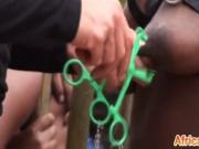 Outdoor nipple torment and spanking with nasty African