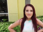 Petite small tits redhead bangs in public