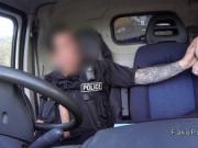 Busty amateur bangs fake cop in his van