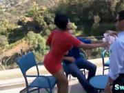 Blindfolded wife gets on knees and swallows stranger's
