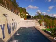 Couples are chilling in the pool with some oral action
